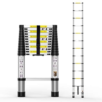 Telescoping Extension Ladder 12.5FT, Aluminum Telescopic Ladders with Carry Bag for Outdoor Indoor U...