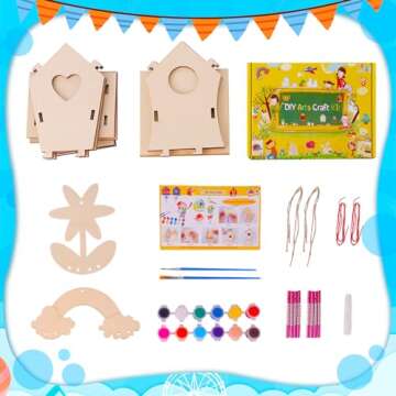 JAS WENAS DIY Birdhouse Craft Kit for Kids - 4 Pack DIY Bird House Kit Painting Puzzle DIY Wooden Assembly, Build and Paint Birdhouse, Wooden Arts and Crafts for Kids Girls Boys Ages 4-6 6-8