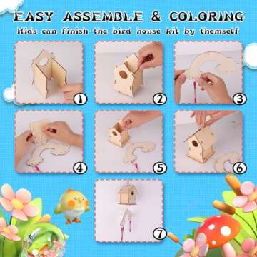 JAS WENAS DIY Birdhouse Craft Kit for Kids - 4 Pack DIY Bird House Kit Painting Puzzle DIY Wooden Assembly, Build and Paint Birdhouse, Wooden Arts and Crafts for Kids Girls Boys Ages 4-6 6-8