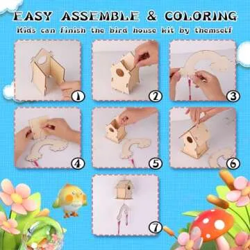 JAS WENAS DIY Birdhouse Craft Kit for Kids - 4 Pack DIY Bird House Kit Painting Puzzle DIY Wooden Assembly, Build and Paint Birdhouse, Wooden Arts and Crafts for Kids Girls Boys Ages 4-6 6-8