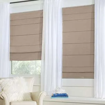BrylaneHome Cordless Large Fold Woven Blackout Roman Shade - 39" W 64" L, Ivory