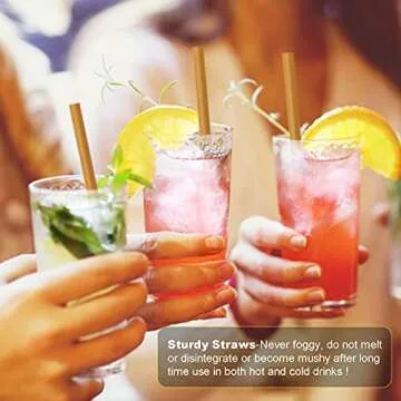 SHAUMN 200pcs Sugarcane Straws Biodegradable 8 Inch Compostable Straws Disposable Drinking Straws Plastic Free Sturdy Smoothie Straws for Home Restaurant Parties Not Foggy