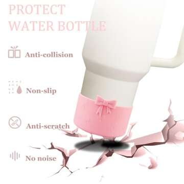 DEWJDFSC Bow Protective Silicone Boot,Compatible with Stanley Cup 20/30/40Oz,for Hydroflask Boot 12-24Oz,More Bottles with 2.95in Bottom,for Stanley Boot for Stanley Cup Accessories (Pink)