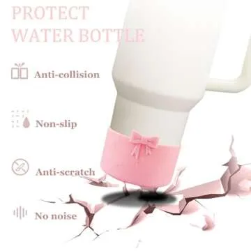 DEWJDFSC Bow Protective Silicone Boot,Compatible with Stanley Cup 20/30/40Oz,for Hydroflask Boot 12-24Oz,More Bottles with 2.95in Bottom,for Stanley Boot for Stanley Cup Accessories (Pink)
