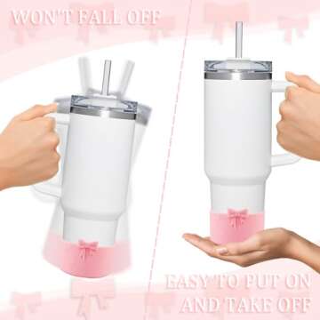 DEWJDFSC Bow Protective Silicone Boot,Compatible with Stanley Cup 20/30/40Oz,for Hydroflask Boot 12-24Oz,More Bottles with 2.95in Bottom,for Stanley Boot for Stanley Cup Accessories (Pink)