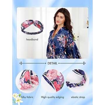 EPLAZA Women Floral Satin Robe Bridal Dressing Gown Wedding Bride Bridesmaid Kimono Sleepwear (Navy, Small-Medium)
