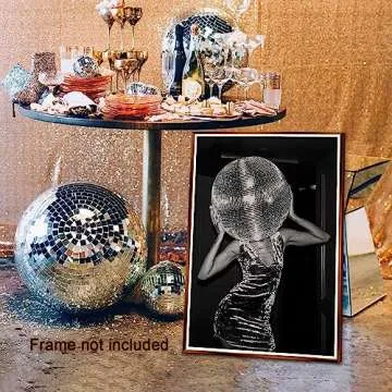 Vintage Funky Wall Art Disco Ball Hot Girl Aesthetics Poster Black and White Canvas Prints Trendy Pr...