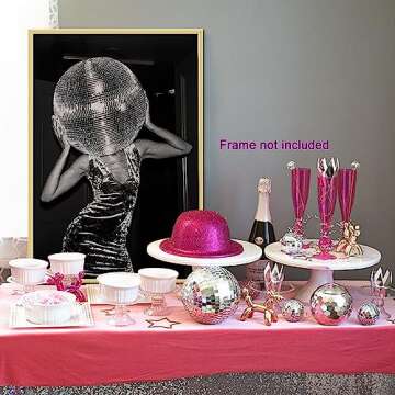 Vintage Funky Wall Art Disco Ball Hot Girl Aesthetics Poster Black and White Canvas Prints Trendy Preppy Wall Decor for Living Room Dorm Bar 12x16 in Unframed