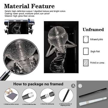 Vintage Funky Wall Art Disco Ball Hot Girl Aesthetics Poster Black and White Canvas Prints Trendy Preppy Wall Decor for Living Room Dorm Bar 12x16 in Unframed