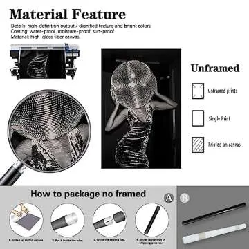 Vintage Funky Wall Art Disco Ball Hot Girl Aesthetics Poster Black and White Canvas Prints Trendy Preppy Wall Decor for Living Room Dorm Bar 12x16 in Unframed