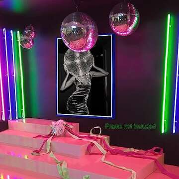 Vintage Funky Wall Art Disco Ball Hot Girl Aesthetics Poster Black and White Canvas Prints Trendy Preppy Wall Decor for Living Room Dorm Bar 12x16 in Unframed