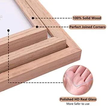 ATOBART 8x10 Set of 3 OAK Wood Picture Frame Solid Wooden Photo Frame Natural Wood Color Frames with Real Glass for Wall Mounting or Tabletop Living Room Bedroom Home Decor