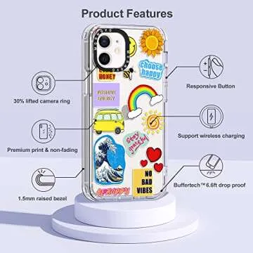 MOSNOVO Case for iPhone 12 Mini, [Buffertech 6.6ft Military-Grade Drop Protection] [Anti Peel Off Tech] Clear TPU Bumper Phone Case Cover Design - Summer Vibes