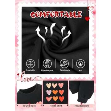 BOMDEALS Cute Toddler Girls Sweatsuit - Valentines Heart Print Child Clothes, Long Sweatshirt and Sweatpants Fall Outfit(Black,90,1203b)