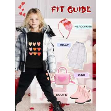 BOMDEALS Cute Toddler Girls Sweatsuit - Valentines Heart Print Child Clothes, Long Sweatshirt and Sweatpants Fall Outfit(Black,90,1203b)