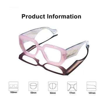 Laemzinv Oversized Square Blue Light Glasses for Women, Large Thick Frame Reading Blocker, Big Reader for Computer Eyewear and Gaming Glasses LA022 (A6 | PINK)