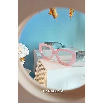 Laemzinv Oversized Square Blue Light Glasses for Women, Large Thick Frame Reading Blocker, Big Reader for Computer Eyewear and Gaming Glasses LA022 (A6 | PINK)