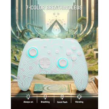 FUNLAB [Luminous Pattern] Switch Pro Controller Wireless Compatible with Switch/OLED/Lite, Firefly Bluetooth Remote Gamepad with 7 LED Colors/Paddle/Turbo/Motion Control - White