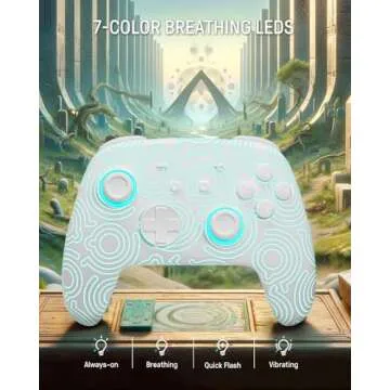 FUNLAB [Luminous Pattern] Switch Pro Controller Wireless Compatible with Switch/OLED/Lite, Firefly Bluetooth Remote Gamepad with 7 LED Colors/Paddle/Turbo/Motion Control - White