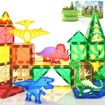 Dinosaur Toys Magnetic Tiles Building Blocks Kids Toys - Dinosaur World STEM Magnet Toys for Toddler...