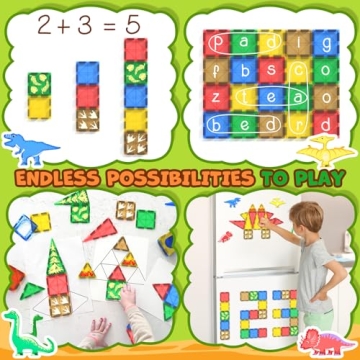 Dinosaur Magnetic Building Tiles for Kids - Creative STEM Play