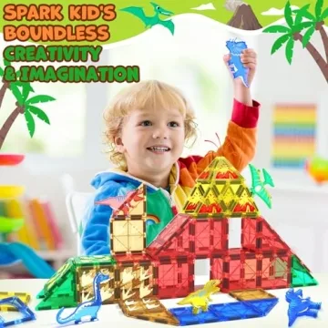 Dinosaur Magnetic Building Tiles for Kids - Creative STEM Play