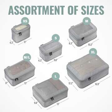 Aerotrunk Compression Packing Cubes for Travel - Luggage Organizer Bags - Double Zipper Packing Cubes for Suitcases (6-Pack, Grey)