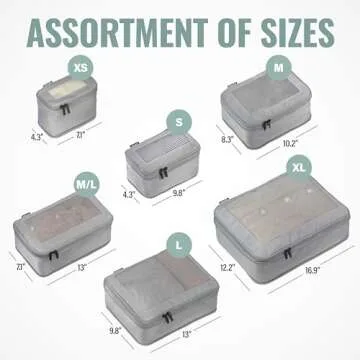 Aerotrunk Compression Packing Cubes for Travel - Luggage Organizer Bags - Double Zipper Packing Cubes for Suitcases (6-Pack, Grey)