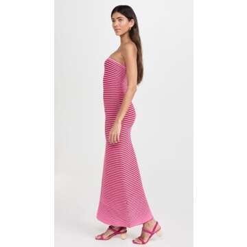The Wolf Gang Women's Sunmor Knit Maxi Dress, Candy, Pink, Stripe, XL