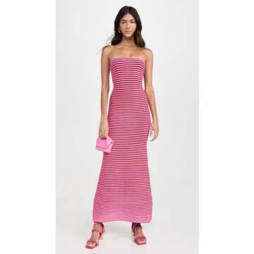 The Wolf Gang Women's Sunmor Knit Maxi Dress, Candy, Pink, Stripe, XL