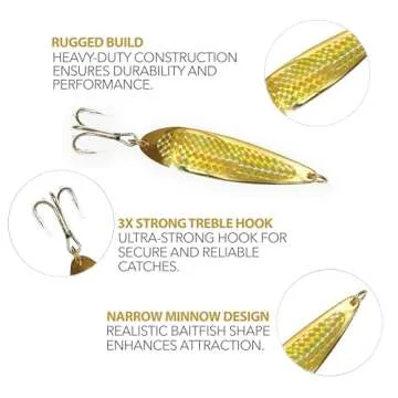 6-Pack Gold Crocodile Fishing Spoons – Heavy-Duty 1 oz Saltwater & Freshwater Lures with 3X Treble Hook for Halibut, Barracuda, & More