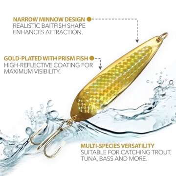 6-Pack Gold Crocodile Fishing Spoons – Heavy-Duty 1 oz Saltwater & Freshwater Lures with 3X Treble Hook for Halibut, Barracuda, & More