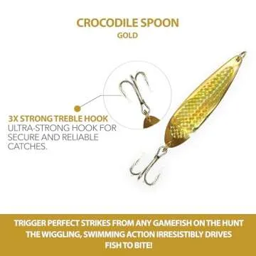 6-Pack Gold Crocodile Fishing Spoons – Heavy-Duty 1 oz Saltwater & Freshwater Lures with 3X Treble Hook for Halibut, Barracuda, & More