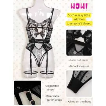 Kaei&Shi Teddy Lingerie for Women,Deep V Underwire Floral Embroidered Lace Bodysuit,Sexy Backless Cutout Thong One Piece Body Suit Petite Boudoir Black Small