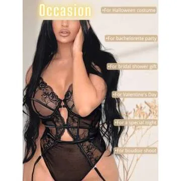 Kaei&Shi Teddy Lingerie for Women,Deep V Underwire Floral Embroidered Lace Bodysuit,Sexy Backless Cutout Thong One Piece Body Suit Petite Boudoir Black Small