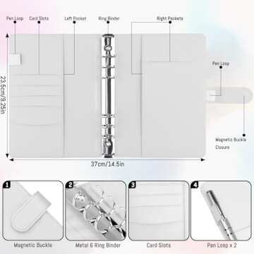 Antner A5 Notebook Photocard Binder 6 Ring Planner Binder for A5 Refill Paper, PU Leather Refillable...