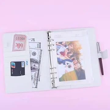 Antner A5 Notebook Photocard Binder 6 Ring Planner Binder for A5 Refill Paper, PU Leather Refillable A5 Budget Binder Loose Leaf Organizer Binder Cover with Magnetic Buckle for Budgeting, White
