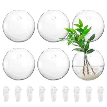 yarlung Set of 6 Wall Hanging Planters Terrarium, 4.7 Inch Glass Oblate Globe Plants Containers Wall...