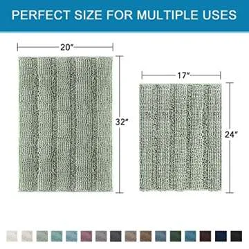 H.VERSAILTEX Sage Extra Thick Chenille Bathroom Rugs Set - Soft, Non-Skid Mats for Bathroom