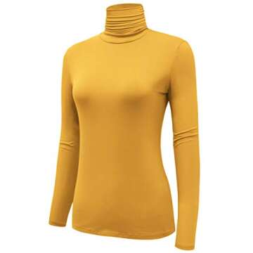 Women’s Slim Fitted Turtleneck Tops Long Sleeve Mustard Medium