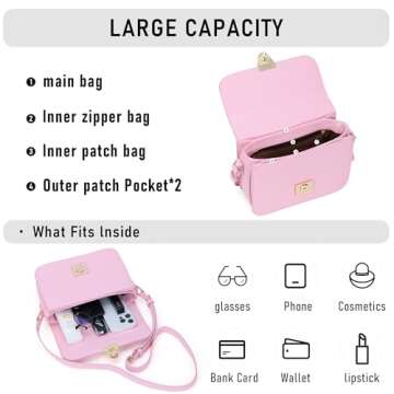 Chinllo Crossbody Bag Shoulder Satchel Purse for Women, Triple Pocket Bag PU Leather Messenger Bag Flap Evening Bag (Pink)