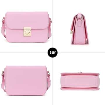 Chinllo Crossbody Bag Shoulder Satchel Purse for Women, Triple Pocket Bag PU Leather Messenger Bag Flap Evening Bag (Pink)