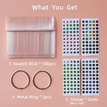 100pcs Nail Swatch Sticks with Number Stickers Nail Color Display Stiletto Tips Clear Nail Sample St...