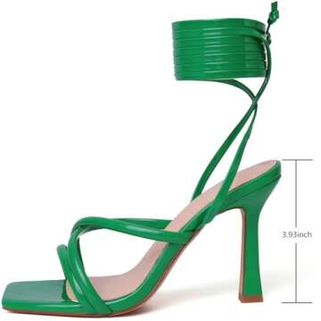 Mostrin Green Heels Strappy Heels for Women Lace Up Heels Sexy Tie Up Stiletto Heeled Sandals Square...