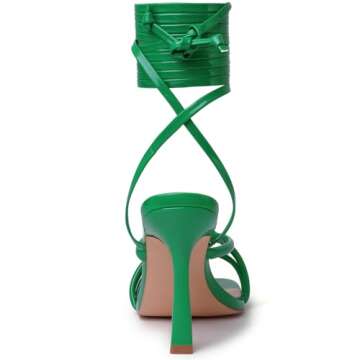 Mostrin Green Heels Strappy Heels for Women Lace Up Heels Sexy Tie Up Stiletto Heeled Sandals Square Open Toe High Heels for Prom, Party and Weddings Size 8