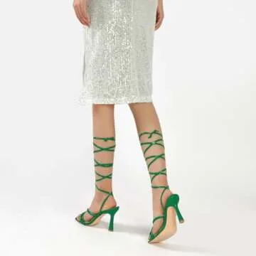Mostrin Green Heels Strappy Heels for Women Lace Up Heels Sexy Tie Up Stiletto Heeled Sandals Square Open Toe High Heels for Prom, Party and Weddings Size 8