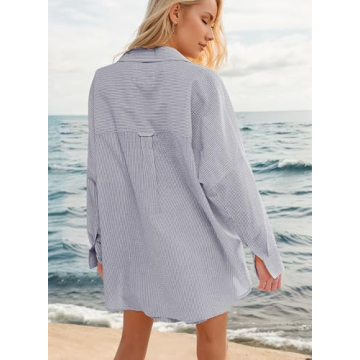 Stylish YUENIU Women’s Striped Button Down Shirt