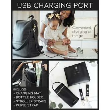 MIA + SOPHIA Leather Diaper Bag Backpack with Changing Pad, Stroller Straps, Bottle Holder (Black Mia)