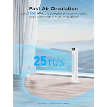 Ezify Tower Fan 40 Inch - 25ft/s, 30dB Silent, 90° Oscillation, Remote Control Comfort