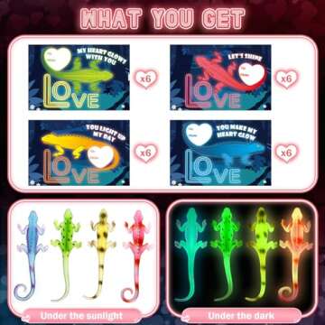 AuroTops Valentines Day Cards for Kids, 24 Pack Glow in The Dark Lizards with Valentine's Cards, Str...